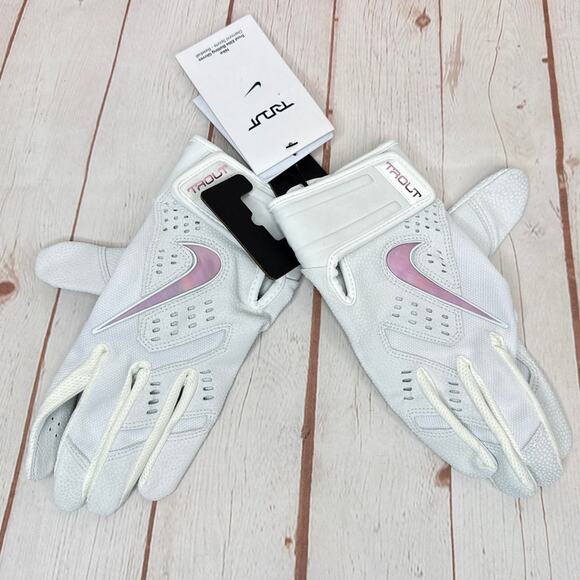 NWT Nike Trout 2.0 Baseball Batting Gloves White Iridescent Adult Size Large - Picture 5 of 8